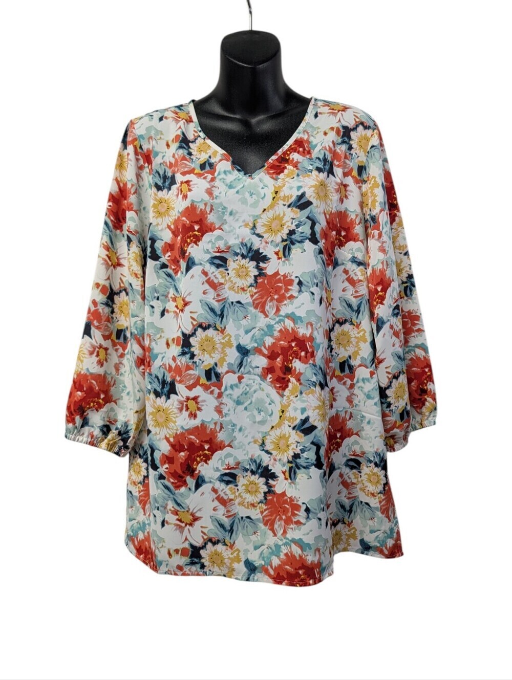Mario Serrani Italy Floral Tunic Blouse V-Neck 3/4 Sleeve Women's Large NWT
